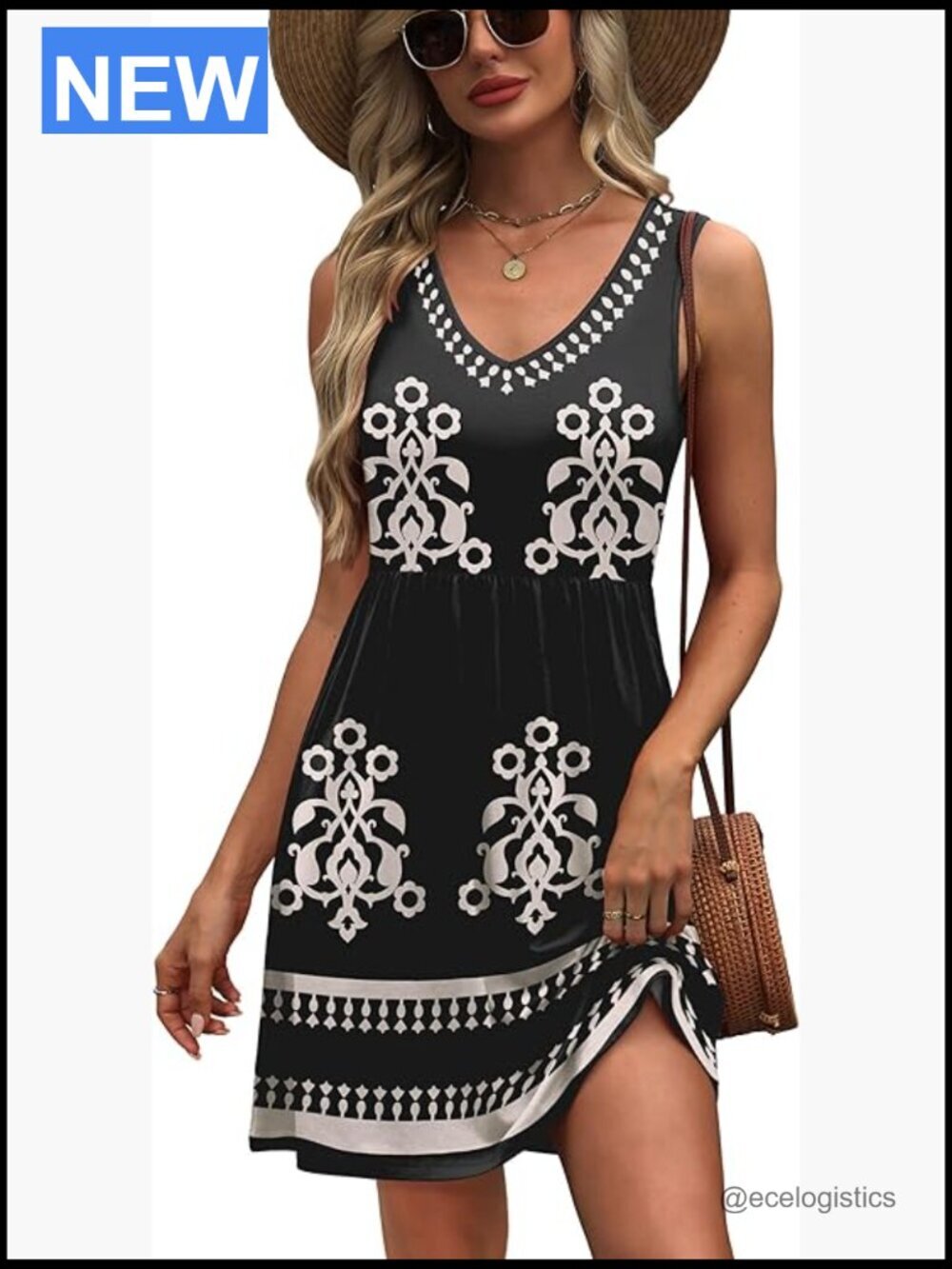 Sleeveless V-Neck Tank Dress with Pockets Flowy A-Line Mini Summer Sundress